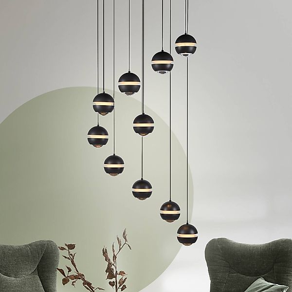 SCHÖNER WOHNEN LED-Hängelampe Lini schwarz 10-fl. rund 3000K günstig online kaufen