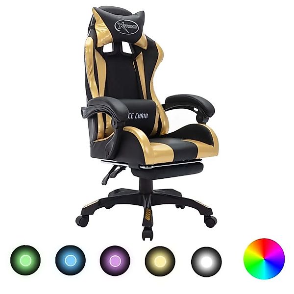 vidaXL Gaming-Stuhl mit RGB LED-Leuchten Gold und Schwarz Kunstleder 288008 günstig online kaufen