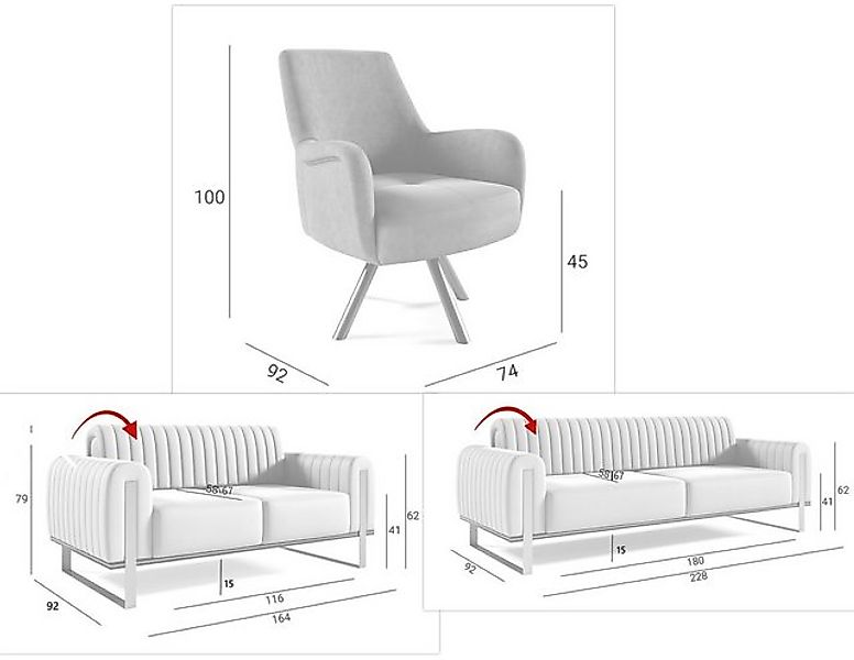 Fun Möbel Polstergarnitur Sofaset Designersofas VALERIE 3-2-1 in Stoff Elis günstig online kaufen