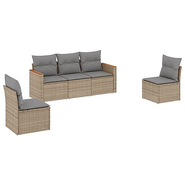 vidaXL 5-tlg Garten-Sofagarnitur mit Kissen Beige Poly Rattan Modell 82 günstig online kaufen