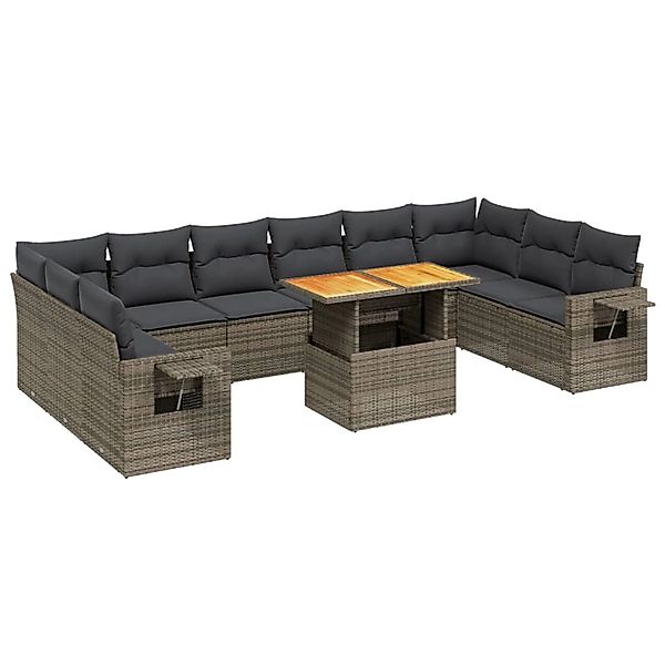 vidaXL 11-Tlg Garten-Sofagarnitur mit Kissen Grau Poly Rattan 3271928 günstig online kaufen