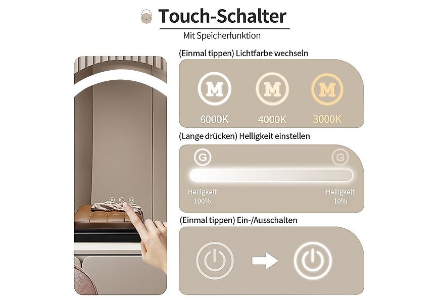 MCURO Kosmetikspiegel mit beleuchtung (Tischspiegel, Stabiler Standfuß, Tou günstig online kaufen