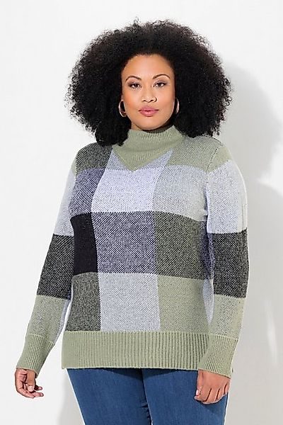 Ulla Popken Strickpullover Pullover Karomuster Stehkragen Langarm günstig online kaufen