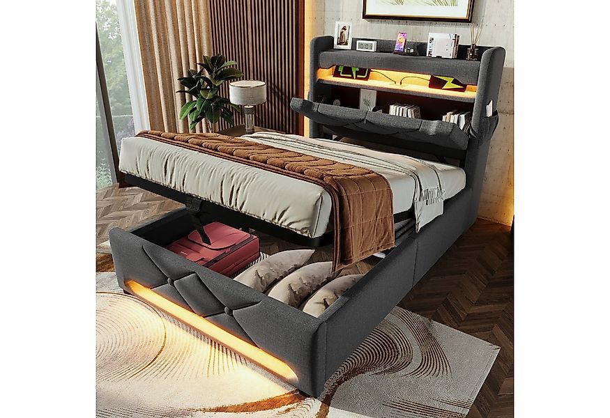 Odikalo Stauraumbett Polsterbett Jugendbett Einzelbett Hydraulik 90-180x200 günstig online kaufen