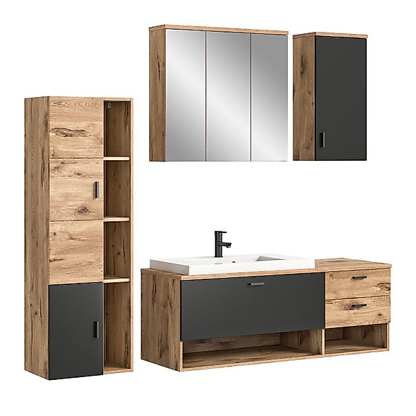 Badkombination 203 cm x 192 cm x 48 cm E001 Eiche 5-tlg. günstig online kaufen