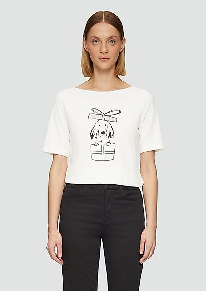 s.Oliver BLACK LABEL Kurzarmshirt T-Shirt aus Baumwollmix mit glitzerndem F günstig online kaufen