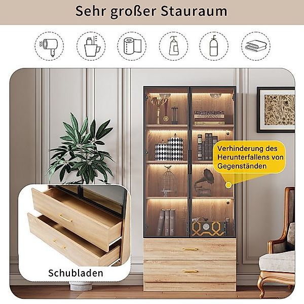 Odikalo Standvitrine Stehschrank Hochschrank Sideboard Anrichte LED Schubla günstig online kaufen
