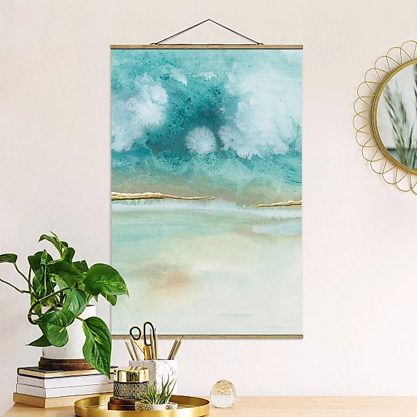Stoffbild mit Posterleisten Smaragd-Wolken und Gold II günstig online kaufen