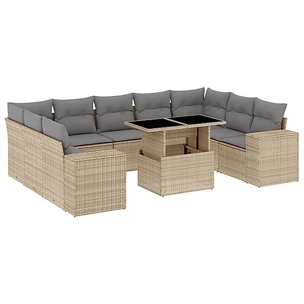 vidaXL 10-Tlg Garten-Sofagarnitur mit Kissen Beige Poly Rattan 3269369 günstig online kaufen