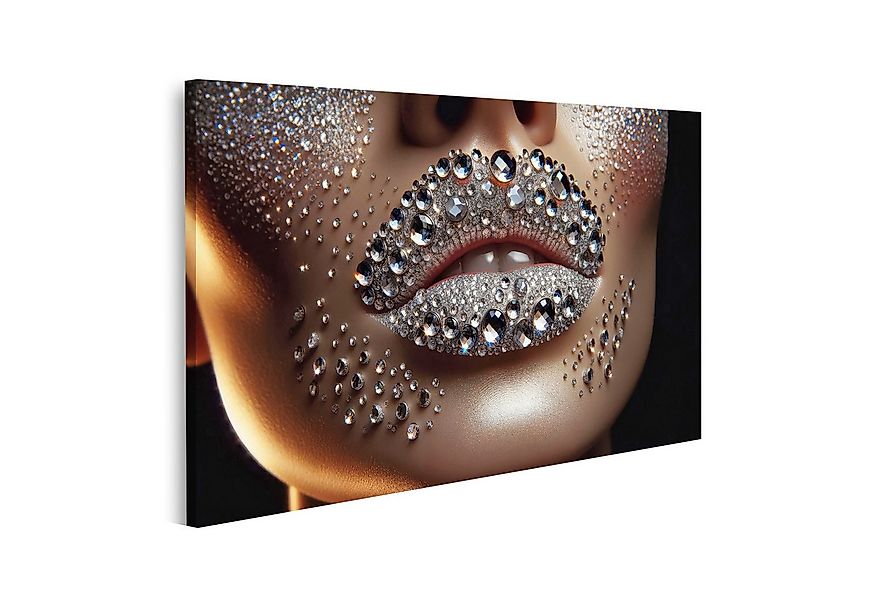 islandburner Leinwandbild Glitzernder Luxus - Kristallverzierte Lippen Make günstig online kaufen