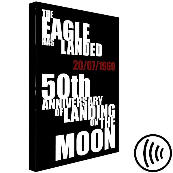 Wandbild Erste Landung auf dem Mond - Schwarz-Weiß-Typografie auf Englisch günstig online kaufen