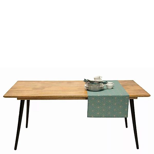 Esszimmer Tisch aus Mangobaum Massivholz und Metall Retro Design günstig online kaufen