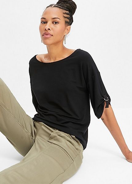 bonprix T-Shirt lockere Passform, Halbarm mit Deko-Detail günstig online kaufen