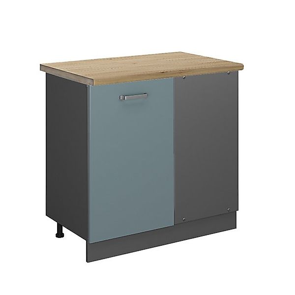 Vicco Eckunterschrank R-Line, Blau-Grau/Anthrazit, 86 cm, AP Eiche günstig online kaufen