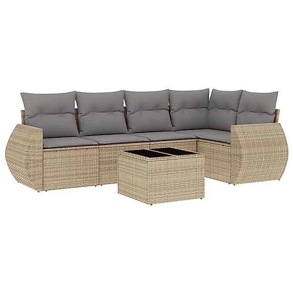 vidaXL 6-Tlg Garten-Sofagarnitur mit Kissen Beige Poly Rattan 3221338 günstig online kaufen