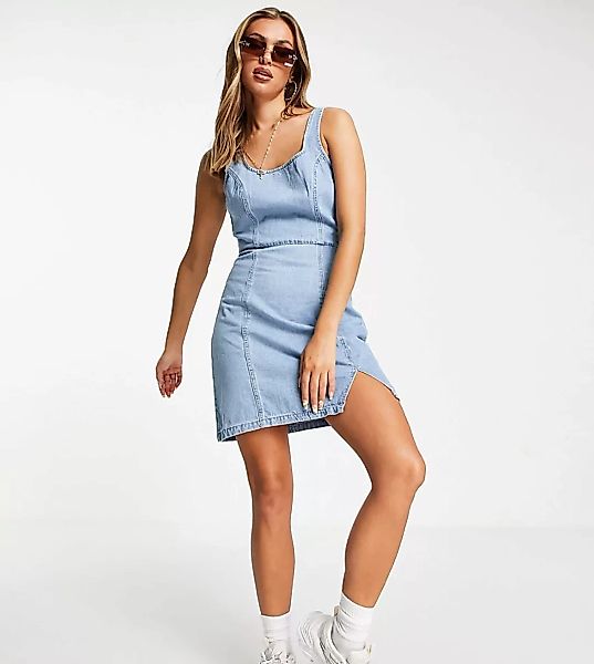 Missguided – Mini-Jeanskleid in Blau mit eckigem Ausschnitt günstig online kaufen