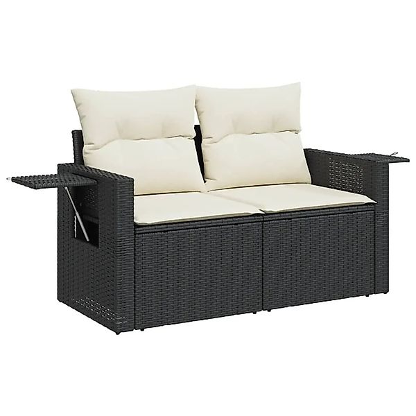 vidaXL Gartensofa mit Kissen 2-Sitzer Schwarz Poly Rattan 366005 günstig online kaufen