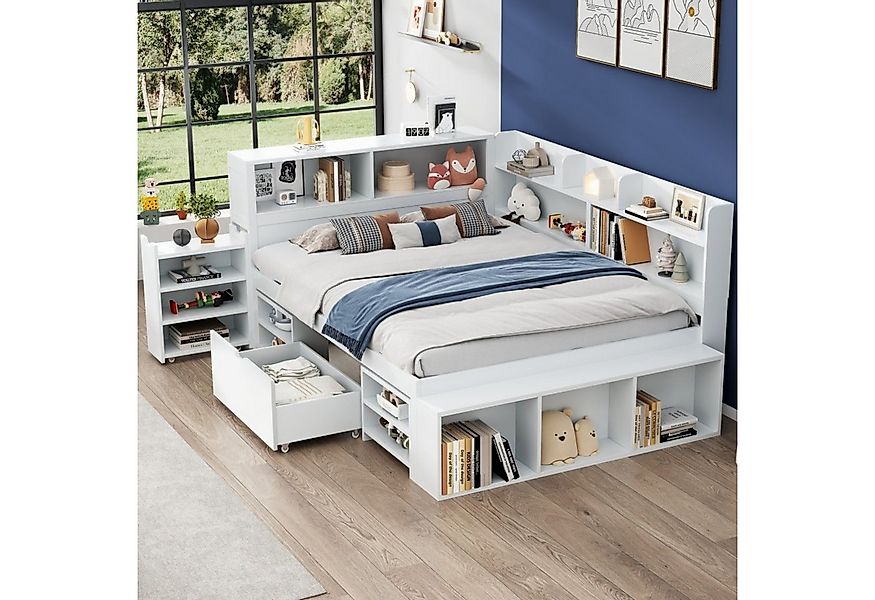 Ulife Kinderbett Jugendbett, multifunktionales Holzbett mit Stauraum (Ohne günstig online kaufen