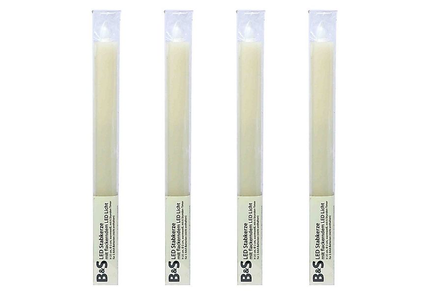 B&S LED-Kerze Tafelkerze Stabkerze 4er Echtwachs bewegliche Flamme Timer günstig online kaufen