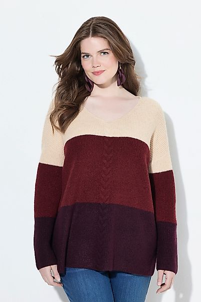 Ulla Popken Strickpullover Pullover Streifen Zopfmuster günstig online kaufen