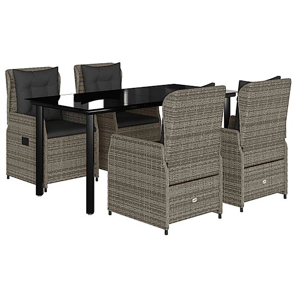 vidaXL 5-Tlg Garten-Essgruppe mit Kissen Grau Poly Rattan 3262864 günstig online kaufen