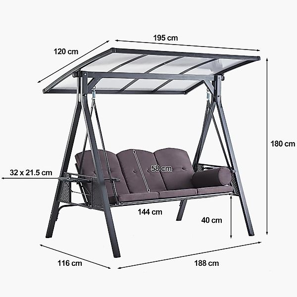 PURPLE LEAF Hollywoodschaukel Außenbereich 3-Sitzer Schaukelstuhl günstig online kaufen