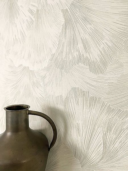 Newroom Vliestapete, Creme Tapete Modern Dschungel - Mustertapete Palmenblä günstig online kaufen