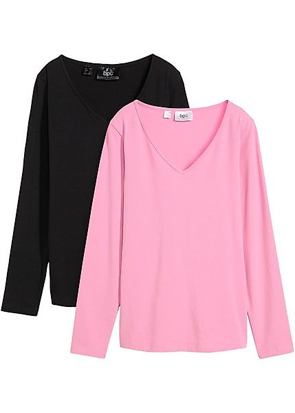 bonprix Langarmshirt (Packung, 2-tlg., 2) im 2er Pack mit V-Ausschnitt und günstig online kaufen
