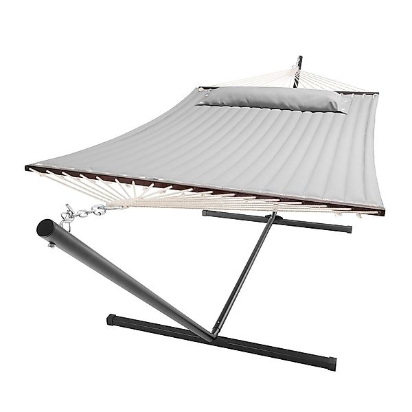 Juskys Hängematte Cata mit Gestell und Kissen 360 x 120 x 115 cm Hellgrau günstig online kaufen