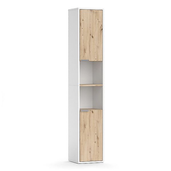 Vicco Badschrank Henri Weiß 30 x 165 cm mit Türen und Offenen Fächern günstig online kaufen