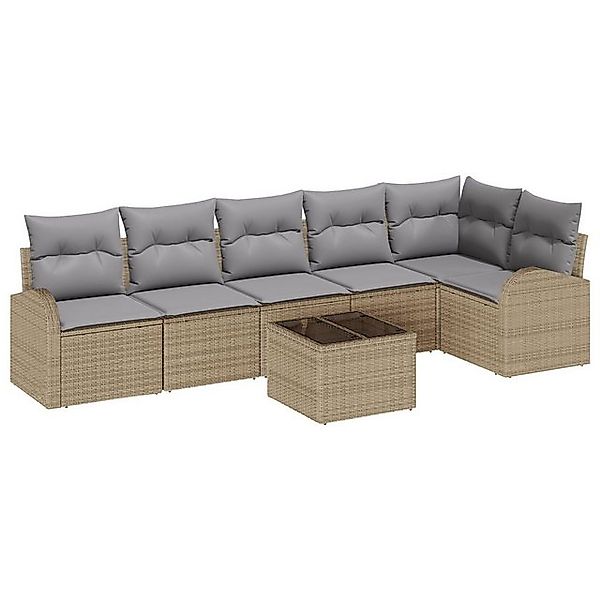vidaXL Loungesofa 7-teiliges Garten Sofa Set mit Kissen Schwarz Poly Rattan günstig online kaufen