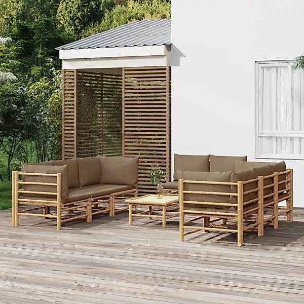 Vidaxl 9-tlg. Garten-lounge-set Mit Kissen Taupe Bambus günstig online kaufen