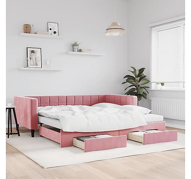 vidaXL Bett, Tagesbett Ausziehbar mit Schubladen Rosa 100x200 cm Samt günstig online kaufen