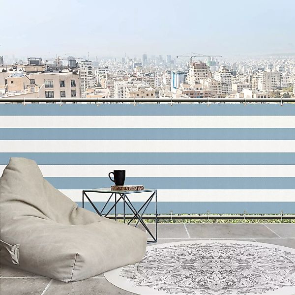 Balkon Sichtschutz Querstreifen in Pastell Blau günstig online kaufen