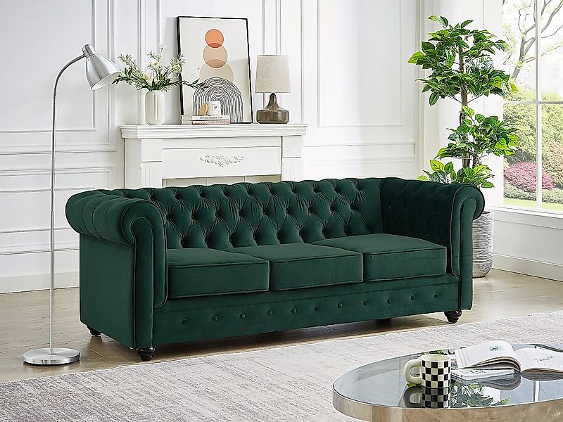 Sofa 3-Sitzer - Samt - Grün - CHESTERFIELD günstig online kaufen
