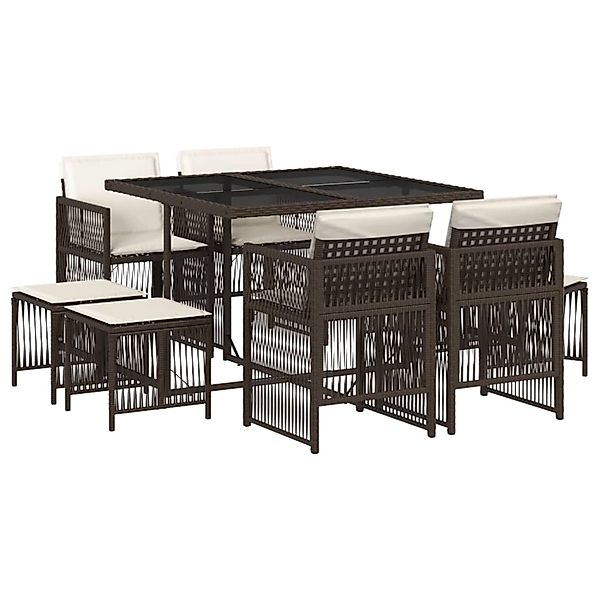vidaXL 9-Tlg Garten-Essgruppe mit Kissen Braun Poly Rattan 3210957 günstig online kaufen