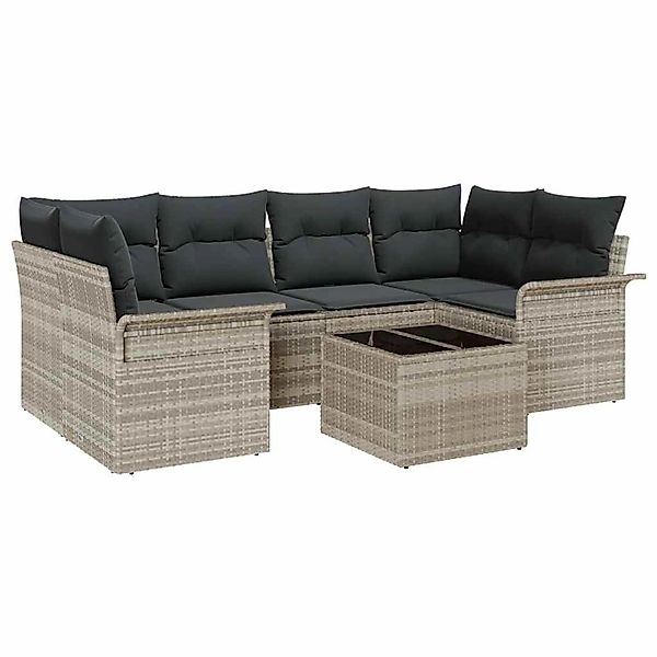 vidaXL Garten-Sofa-Set 7-Tlg Hellgrau Poly Rattan 3345262 günstig online kaufen