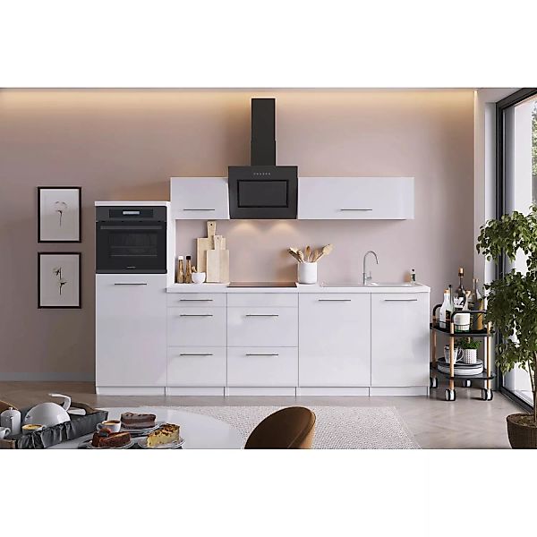 Respekta Premium Küchenzeile RP280HWW42060BS 280 cm Hochglanz Weiß günstig online kaufen