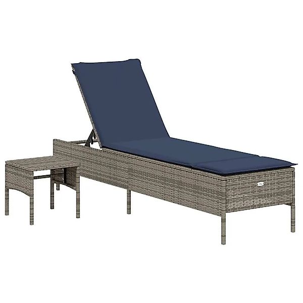 vidaXL Sonnenliege mit Tisch und Kissen Grau Poly-Rattan 4002734 günstig online kaufen