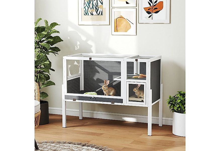 PawHut Kleintierstall Kaninchenstall aus Holz mit Rampe, Eingängen, Ruherau günstig online kaufen