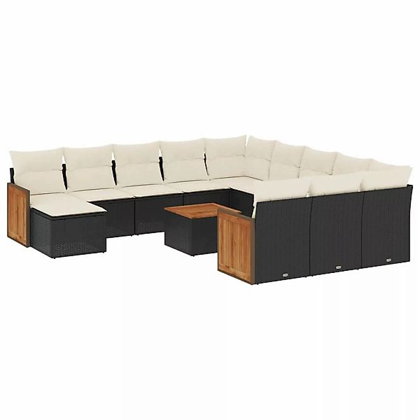 vidaXL 13-tlg Garten-Sofagarnitur mit Kissen Schwarz Poly Rattan Modell 62 günstig online kaufen