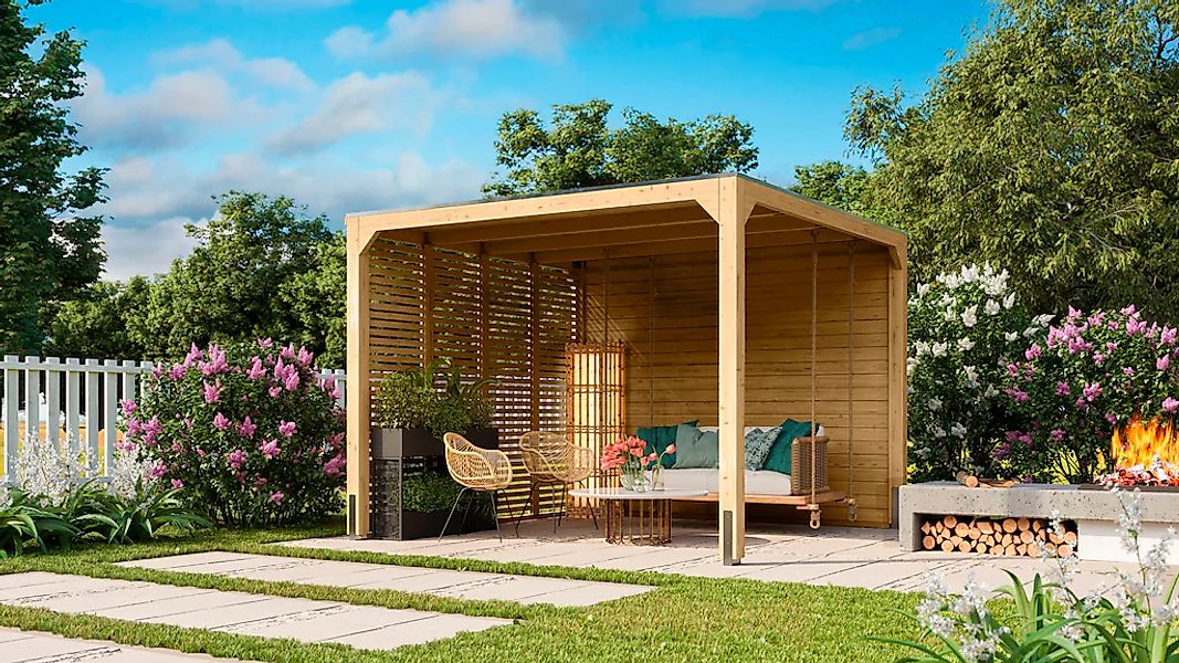 Karibu Holzpavillon "Cubus", mit Seiten- und Lamellenwand günstig online kaufen