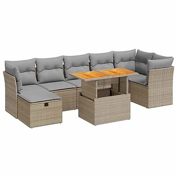 vidaXL 8-Tlg Garten-Sofagarnitur mit Kissen Beige Poly Rattan Akazie 332798 günstig online kaufen