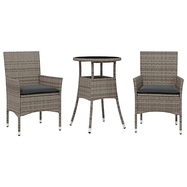 vidaXL 3-Tlg Garten-Essgruppe mit Kissen Grau Poly Rattan und Glas 3278621 günstig online kaufen