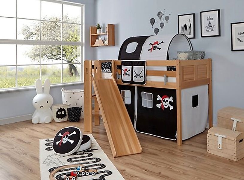 Ticaa Hochbett »Ekki« mit Rollrost und Textil-Set wahlweise mit Matratze, B günstig online kaufen