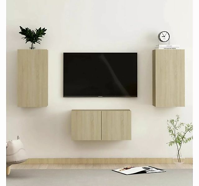 furnicato TV-Schrank 3-tlg. TV-Schrank-Set Sonoma-Eiche Holzwerkstoff günstig online kaufen