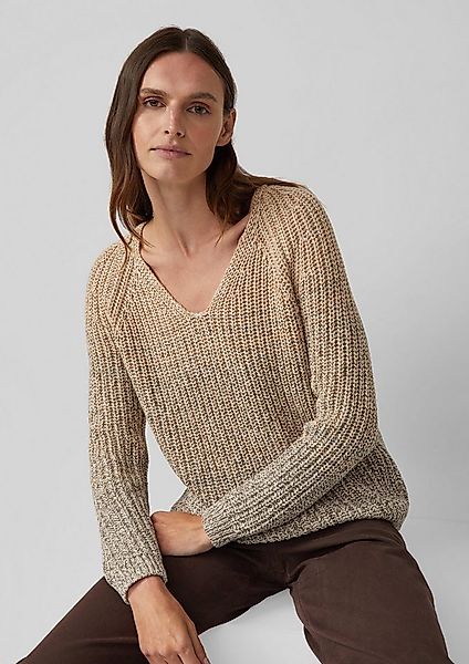 s.Oliver Longpullover Strickpullover Strickpullover mit V-Ausschnitt und Fa günstig online kaufen
