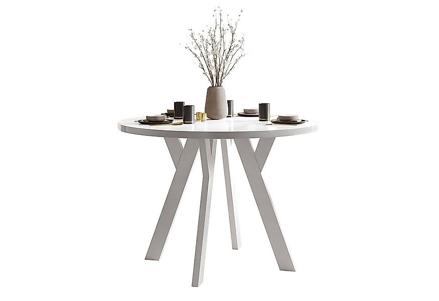 Lookway Esstisch VOLTA GLOSS Runder ausziehbarer Tisch mit Hochglanz Tischp günstig online kaufen