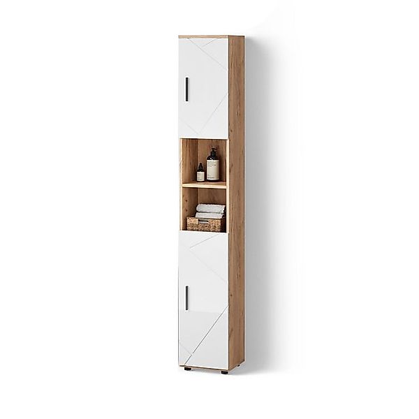 Livinity® Hochschrank Ronco, Weiß Hochglanz/Goldkraft Eiche/Weiß Hochglanz, günstig online kaufen