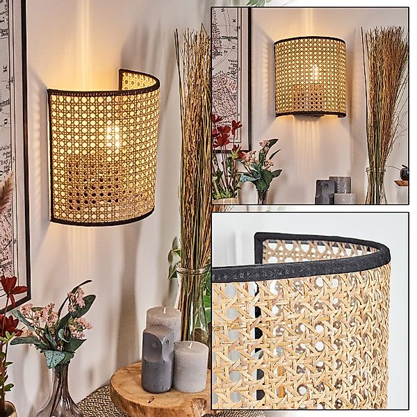 hofstein Wandleuchte Wandlampe aus Metall/Rattan/Wienergeflecht/Stoff in günstig online kaufen